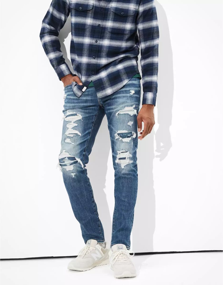 American Eagle AE AirFlexTemp Tech Patched Turn Schlank Jeans Herren Mehrfarbig | WKVJH1295