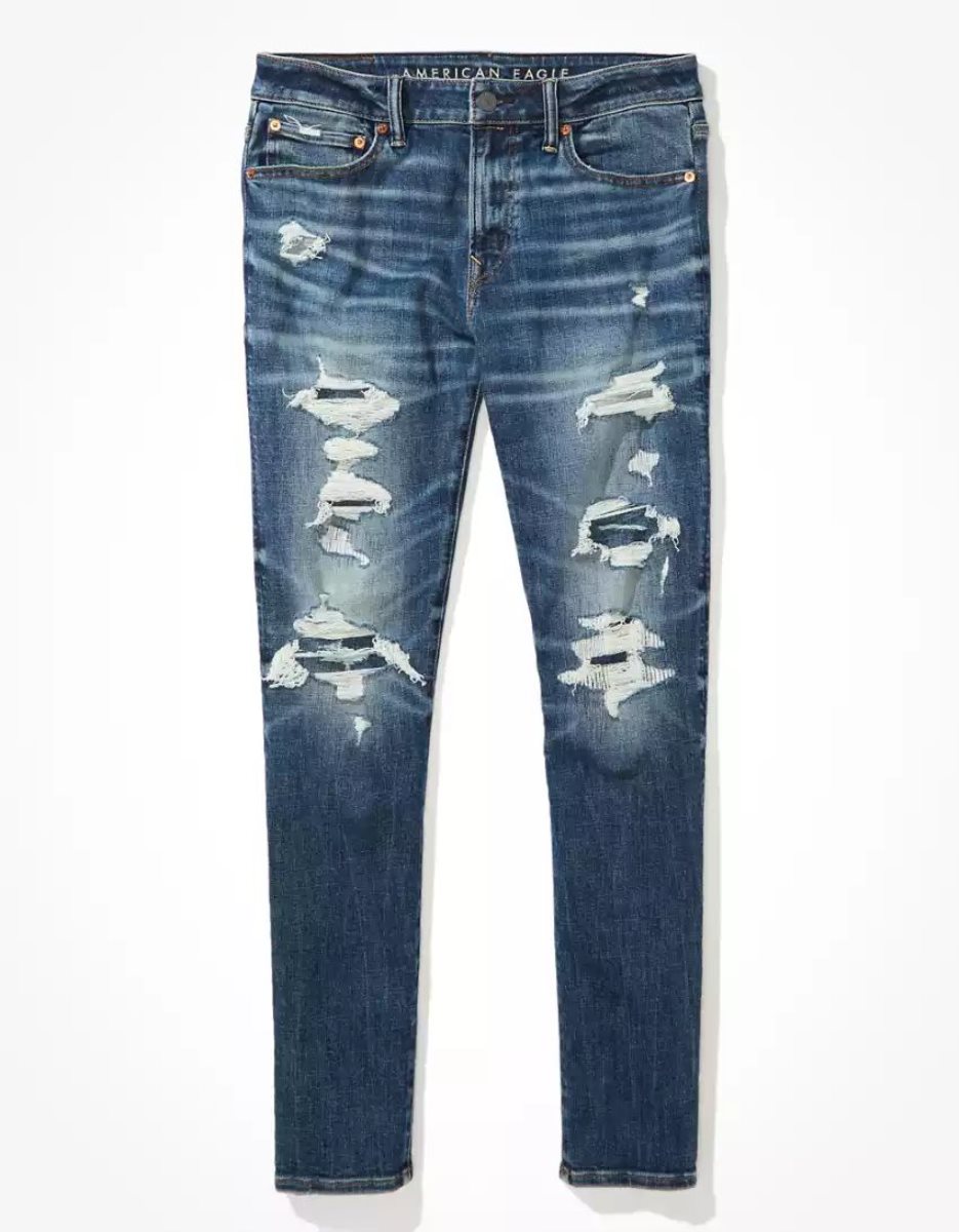 American Eagle AE AirFlexTemp Tech Patched Turn Schlank Jeans Herren Mehrfarbig | WKVJH1295