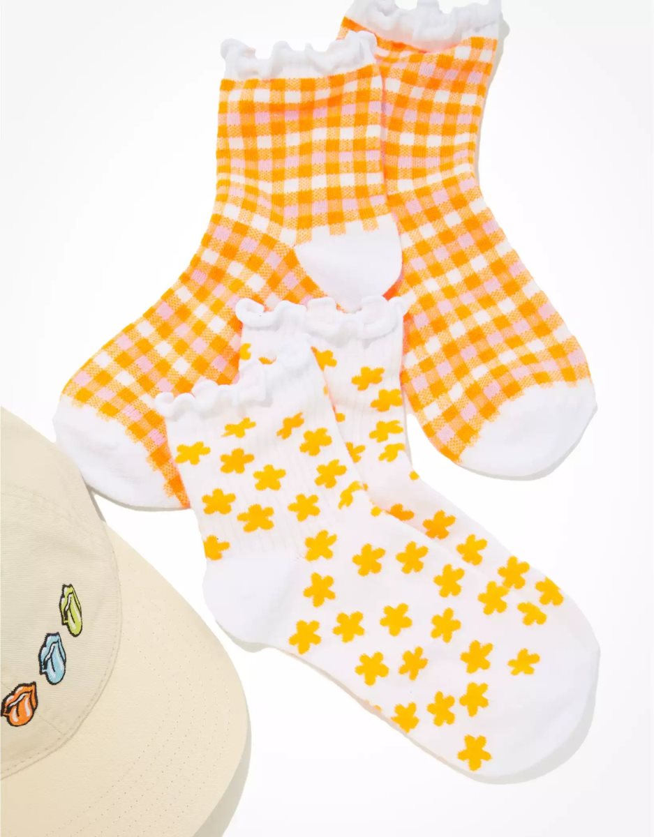 American Eagle AE Daisy Gingham Ruffle Boyfriend Sock 2-Pack Socken Damen Mango | SWCNI4219