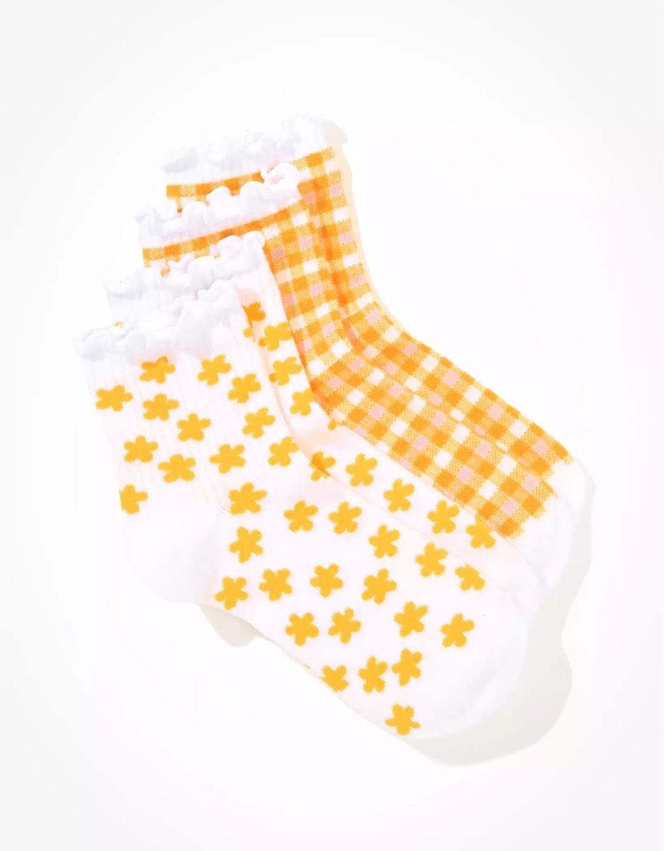 American Eagle AE Daisy Gingham Ruffle Boyfriend Sock 2-Pack Socken Damen Mango | SWCNI4219