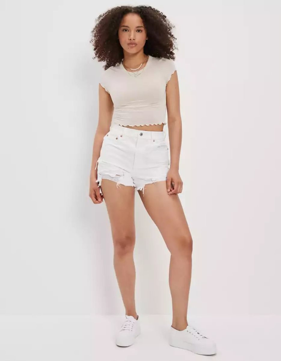 American Eagle AE Denim Curvy Highest Taille '90s Boyfriend GolfShorts Damen Weiß | LFJCK1254