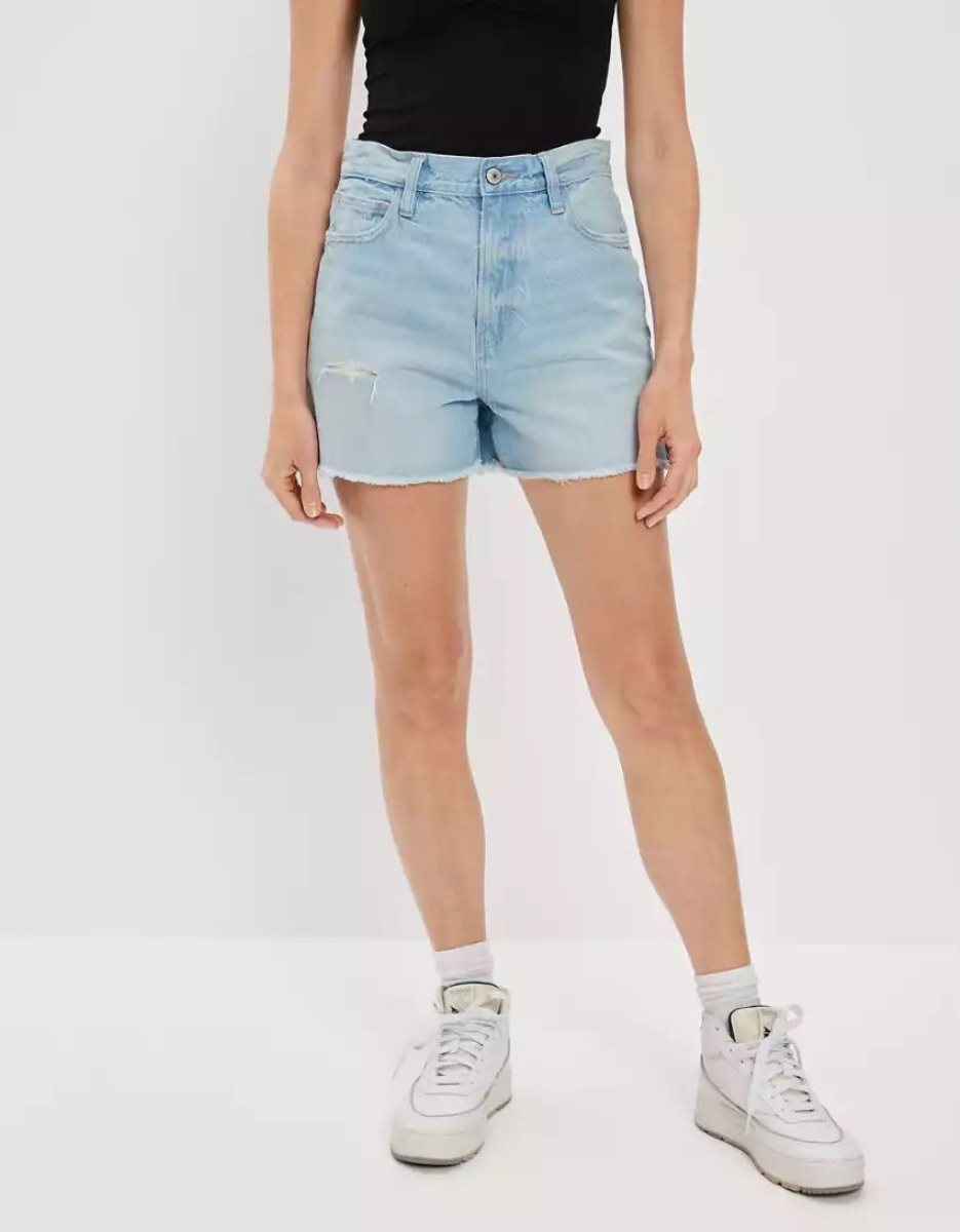 American Eagle AE Denim Highest Taille '90s Boyfriend GolfShorts Damen Hellindigo | UVZPQ6357