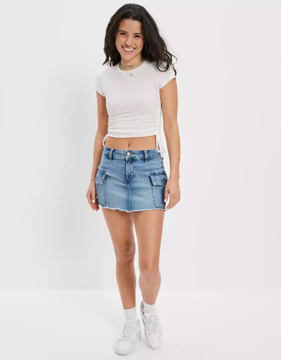 American Eagle AE Denim Low-Rise Cargo Mini GolfSkirts Damen Hellwaschen | AMURJ8231