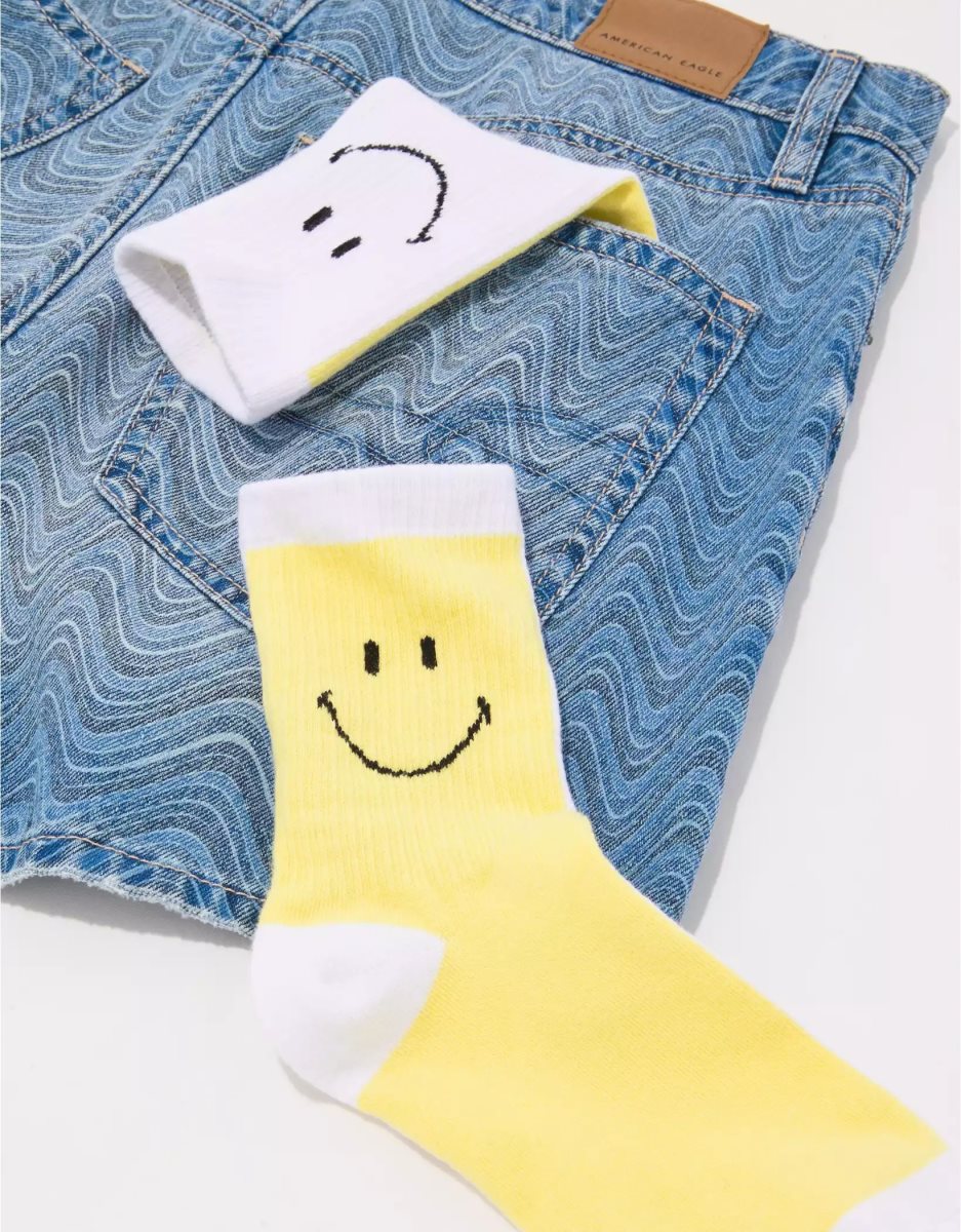 American Eagle AE Double Smiley '90s Crew Sock Socken Damen Mehrfarbig | ECKVZ1065