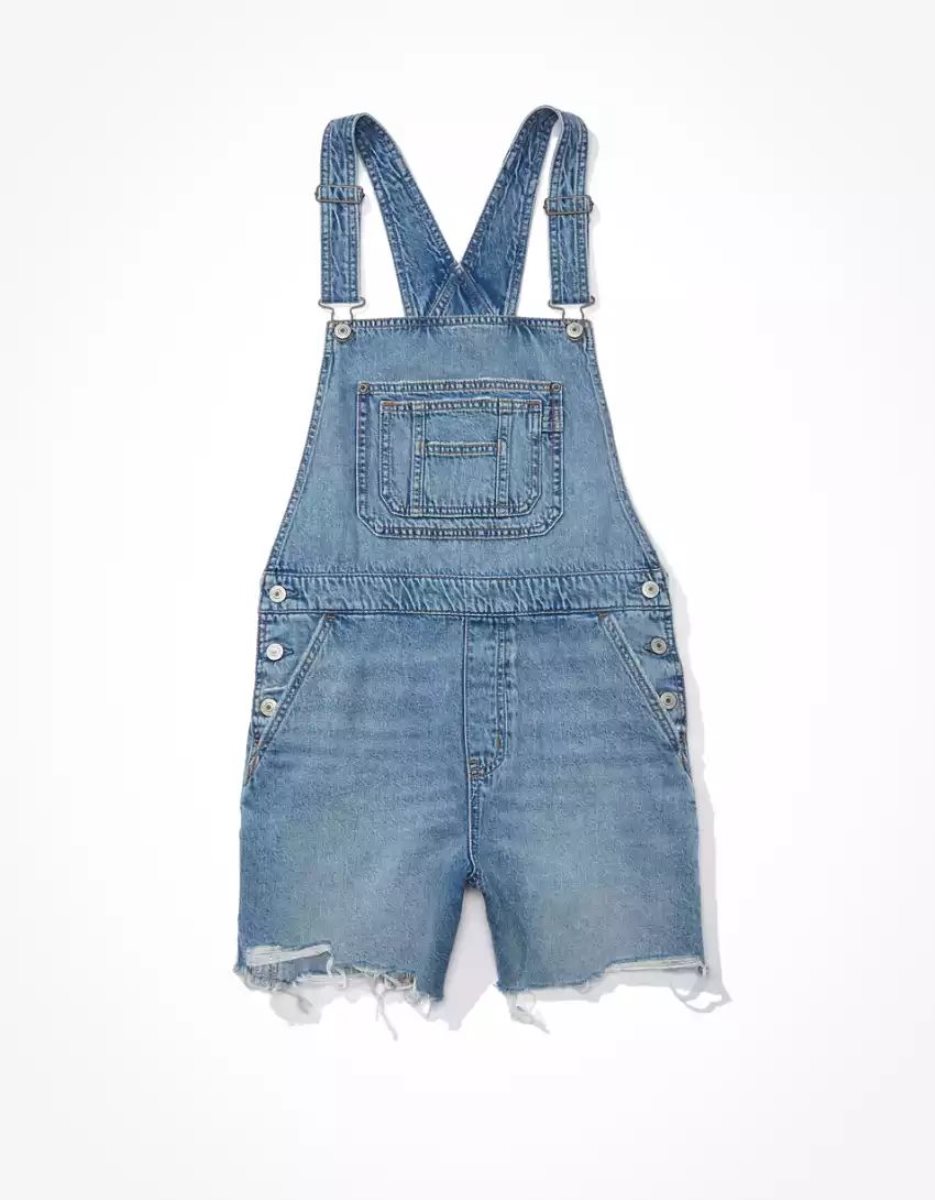 American Eagle AE Dreamy Drape Denim Baggy Overall GolfShorts Damen Hellwaschen | XGPJU1240