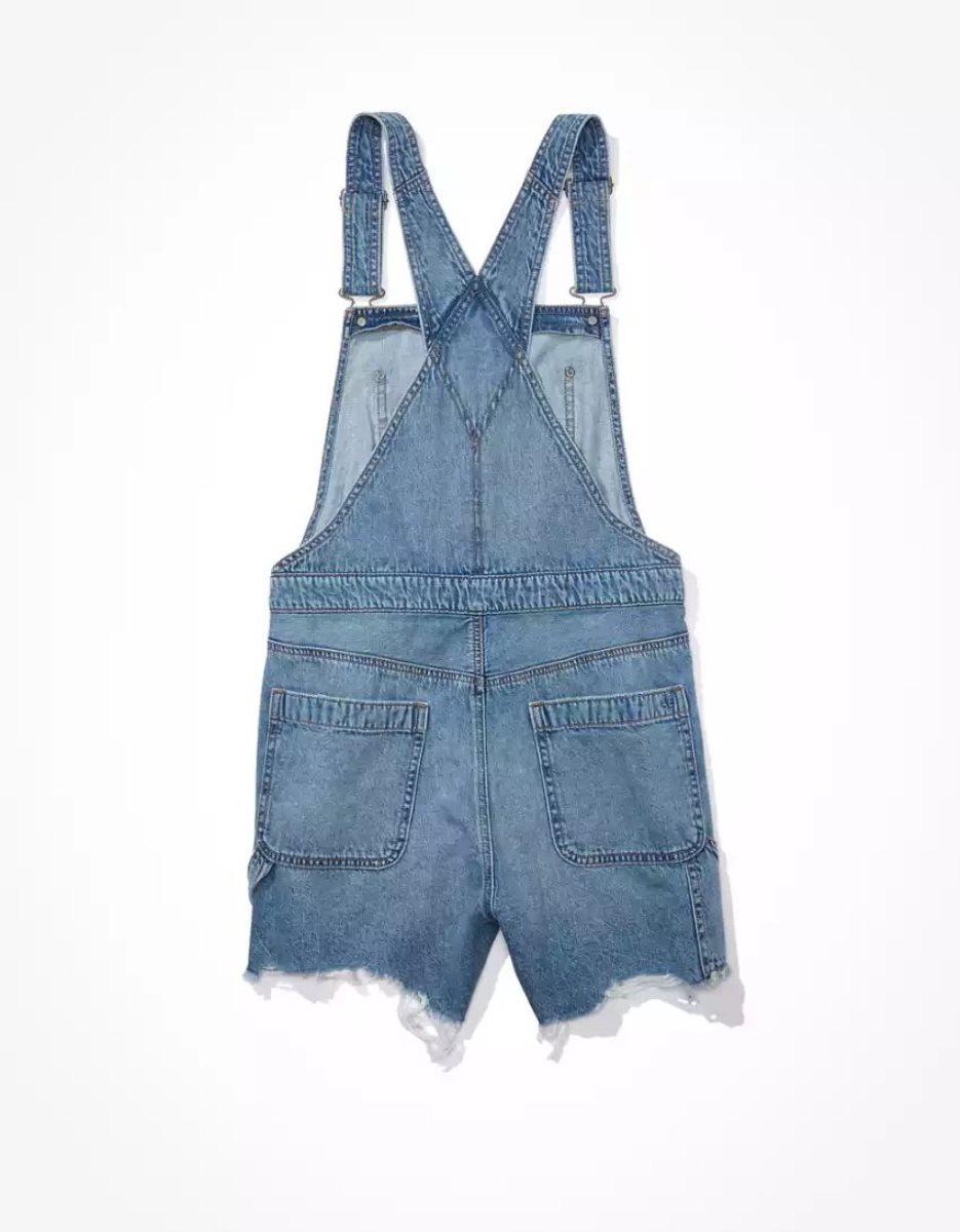 American Eagle AE Dreamy Drape Denim Baggy Overall GolfShorts Damen Hellwaschen | XGPJU1240