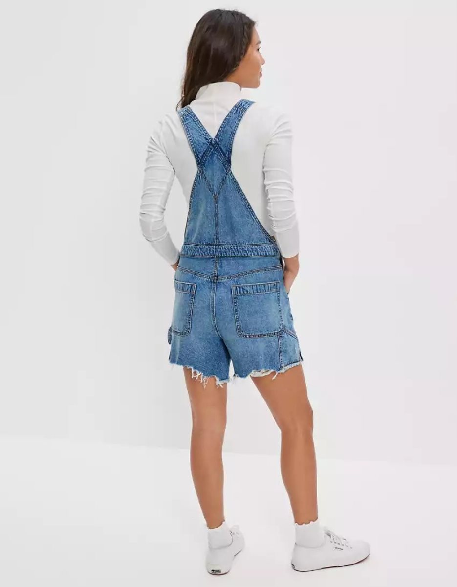 American Eagle AE Dreamy Drape Denim Baggy Overall GolfShorts Damen Hellwaschen | XGPJU1240