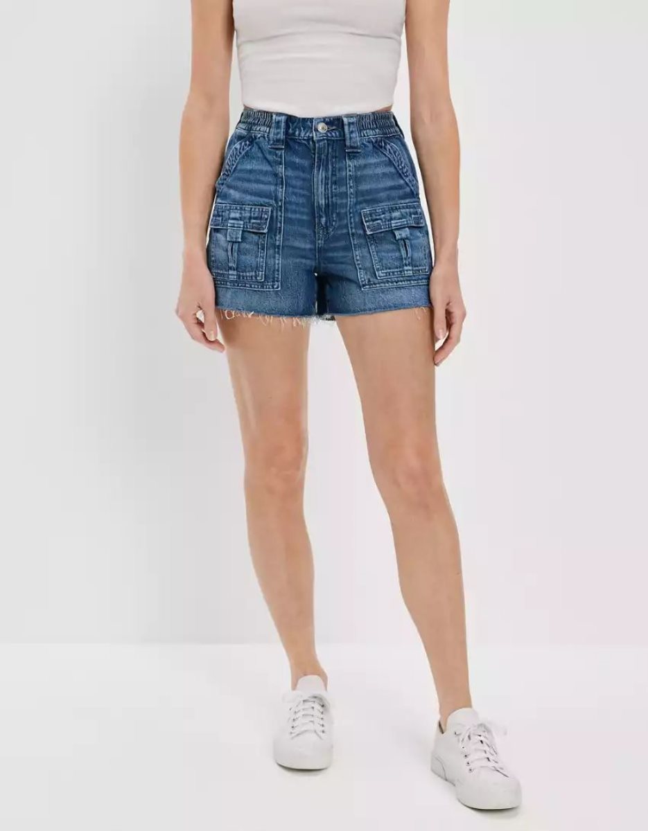 American Eagle AE Dreamy Drape Denim Highest Taille '90s Boyfriend GolfShorts Damen Indigo Waschen | BSZFG7605