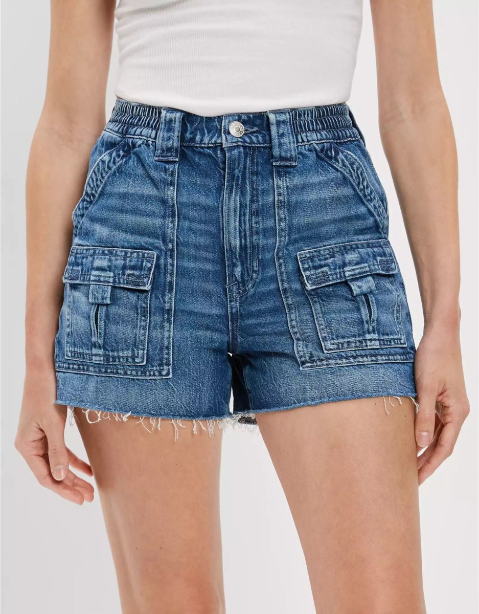 American Eagle AE Dreamy Drape Denim Highest Taille '90s Boyfriend GolfShorts Damen Indigo Waschen | BSZFG7605