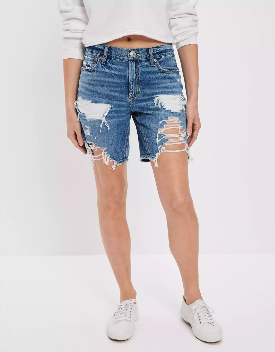 American Eagle AE Dreamy Drape Denim Low-Rise Baggy GolfShorts Damen Indigo | FBOWX6435