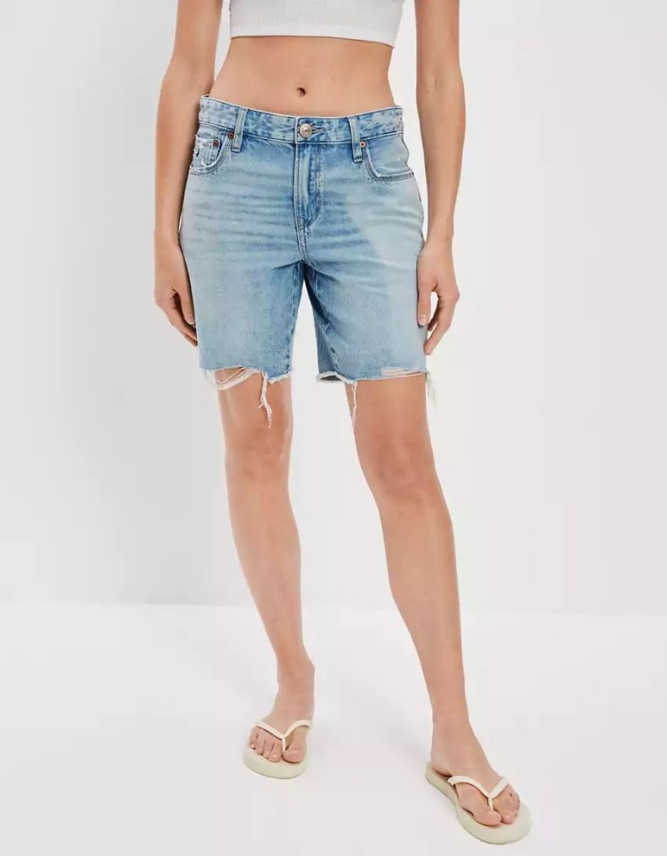 American Eagle AE Dreamy Drape Denim Low-Rise Baggy GolfShorts Damen Hellwaschen | RXWZM2087