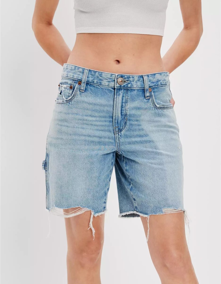 American Eagle AE Dreamy Drape Denim Low-Rise Baggy GolfShorts Damen Hellwaschen | RXWZM2087