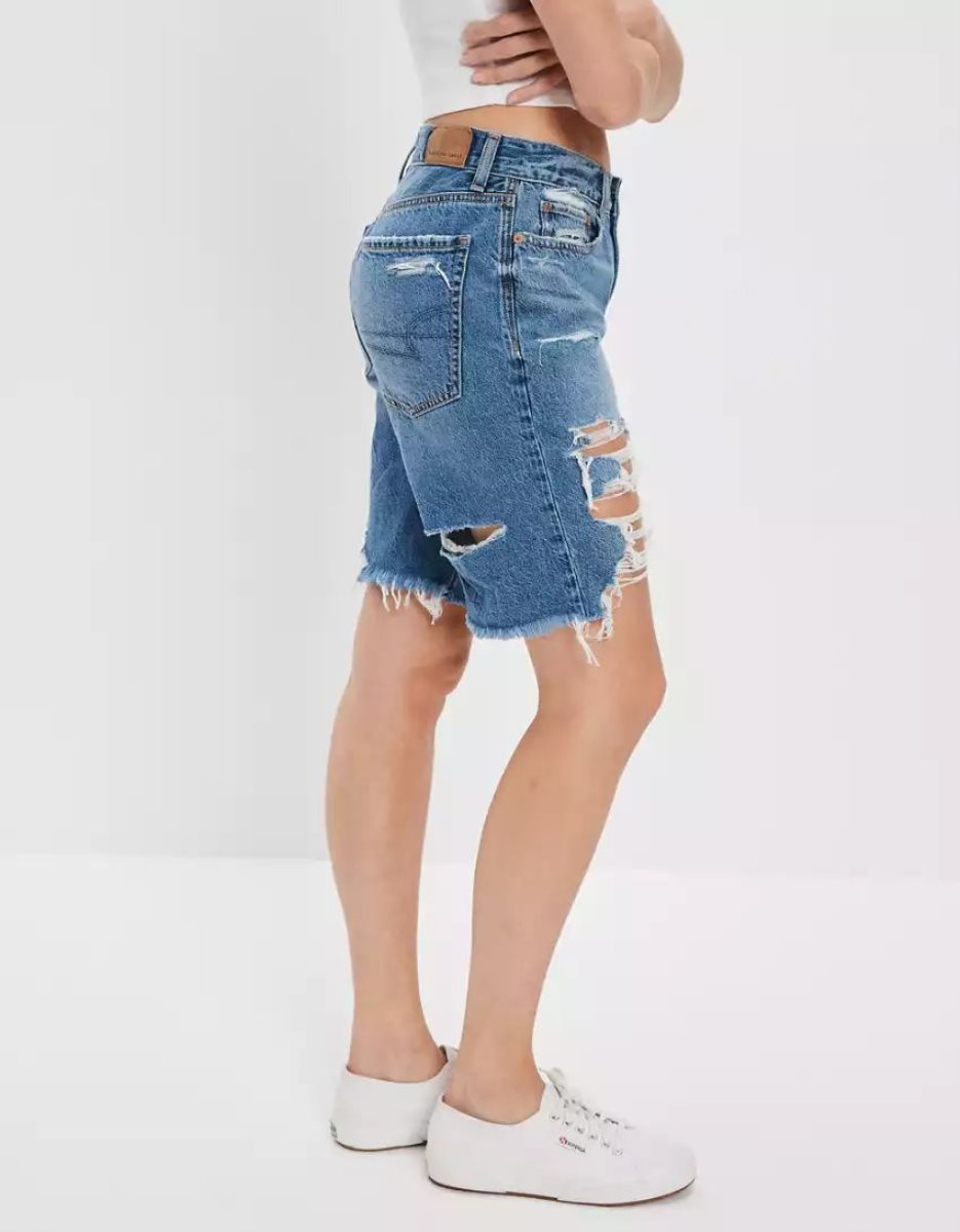 American Eagle AE Dreamy Drape Denim Low-Rise Baggy Bermuda GolfShorts Damen Dunkelindigo | TYBSO0593