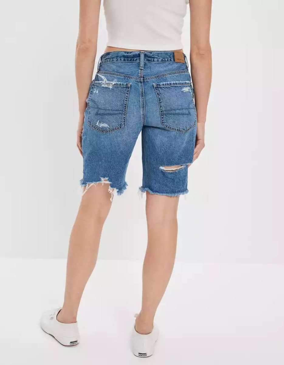 American Eagle AE Dreamy Drape Denim Low-Rise Baggy Bermuda GolfShorts Damen Dunkelindigo | TYBSO0593