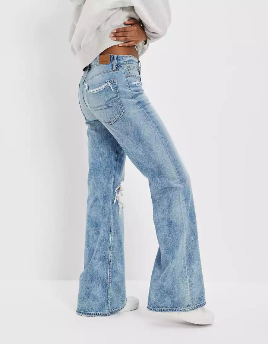 American Eagle AE Dreamy Drape Ripped Low-Rise Baggy Flare Jeans Damen Indigo | WLTAF0537