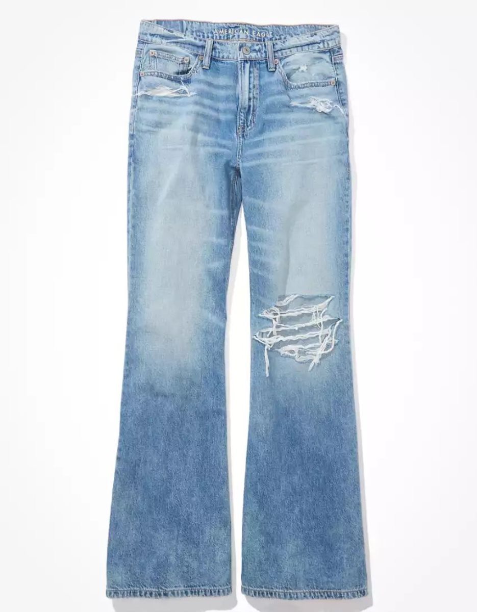 American Eagle AE Dreamy Drape Ripped Low-Rise Baggy Flare Jeans Damen Indigo | WLTAF0537