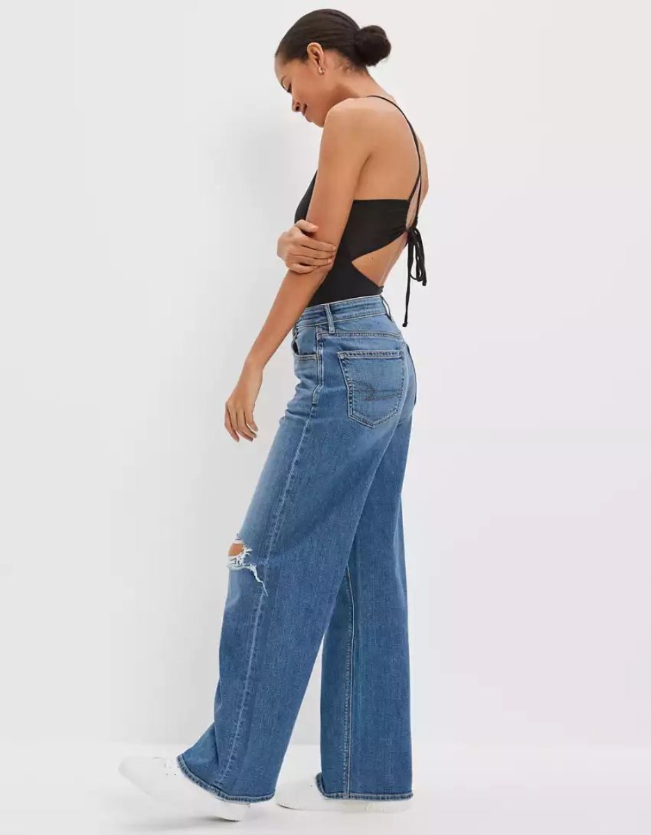 American Eagle AE Dreamy Drape Stretch Ripped Super High-Waisted Baggy Weite-Leg Jeans Damen Mehrfarbig | SEWNX7613