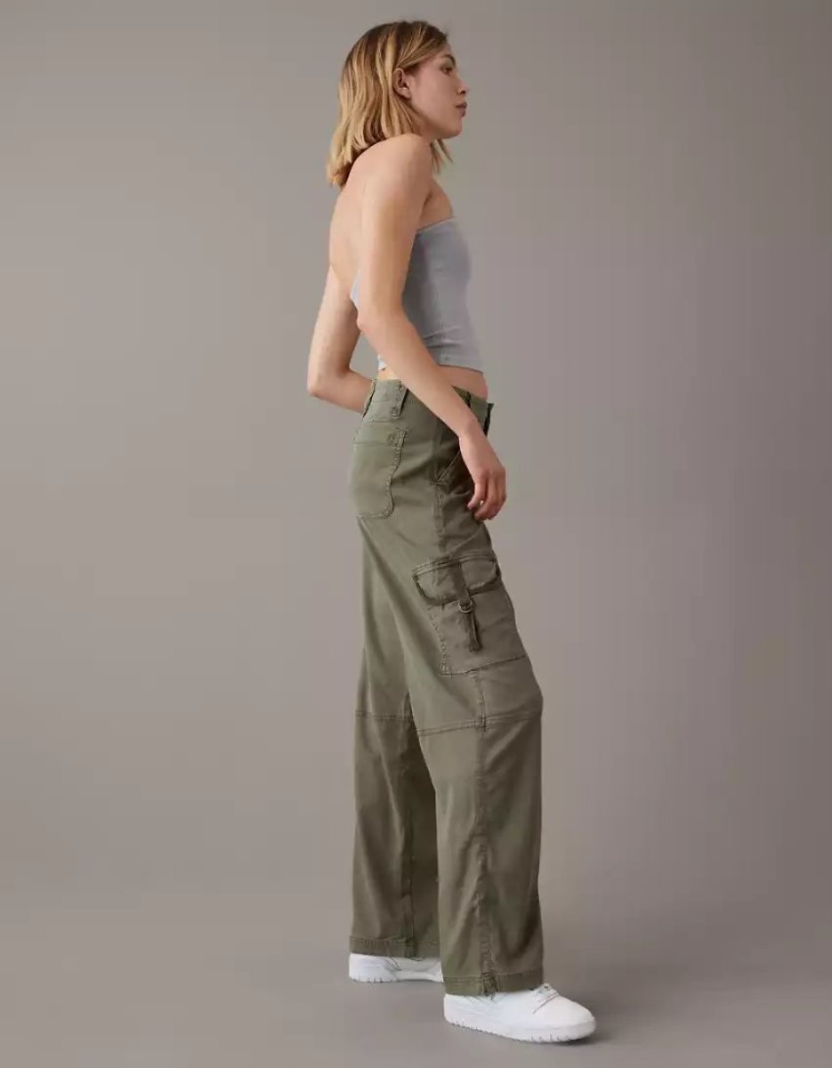 American Eagle AE Dreamy Drape Stretch Super High-Waisted Cargo Baggy Weite-Leg Pant Jeans Damen Olivgrün | BXRIF3760