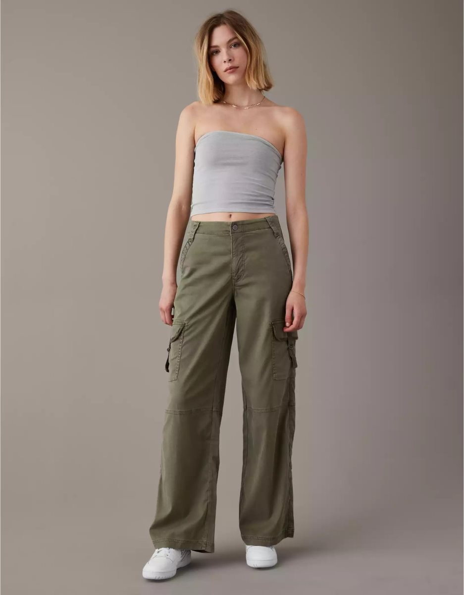 American Eagle AE Dreamy Drape Stretch Super High-Waisted Cargo Baggy Weite-Leg Pant Jeans Damen Olivgrün | BXRIF3760