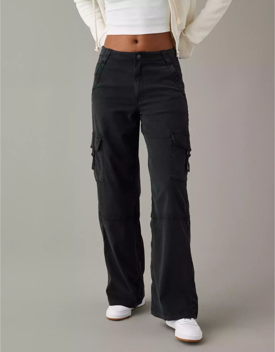 American Eagle AE Dreamy Drape Stretch Super High-Waisted Cargo Baggy Weite-Leg Pant Jeans Damen Schwarz | YBZGX6831