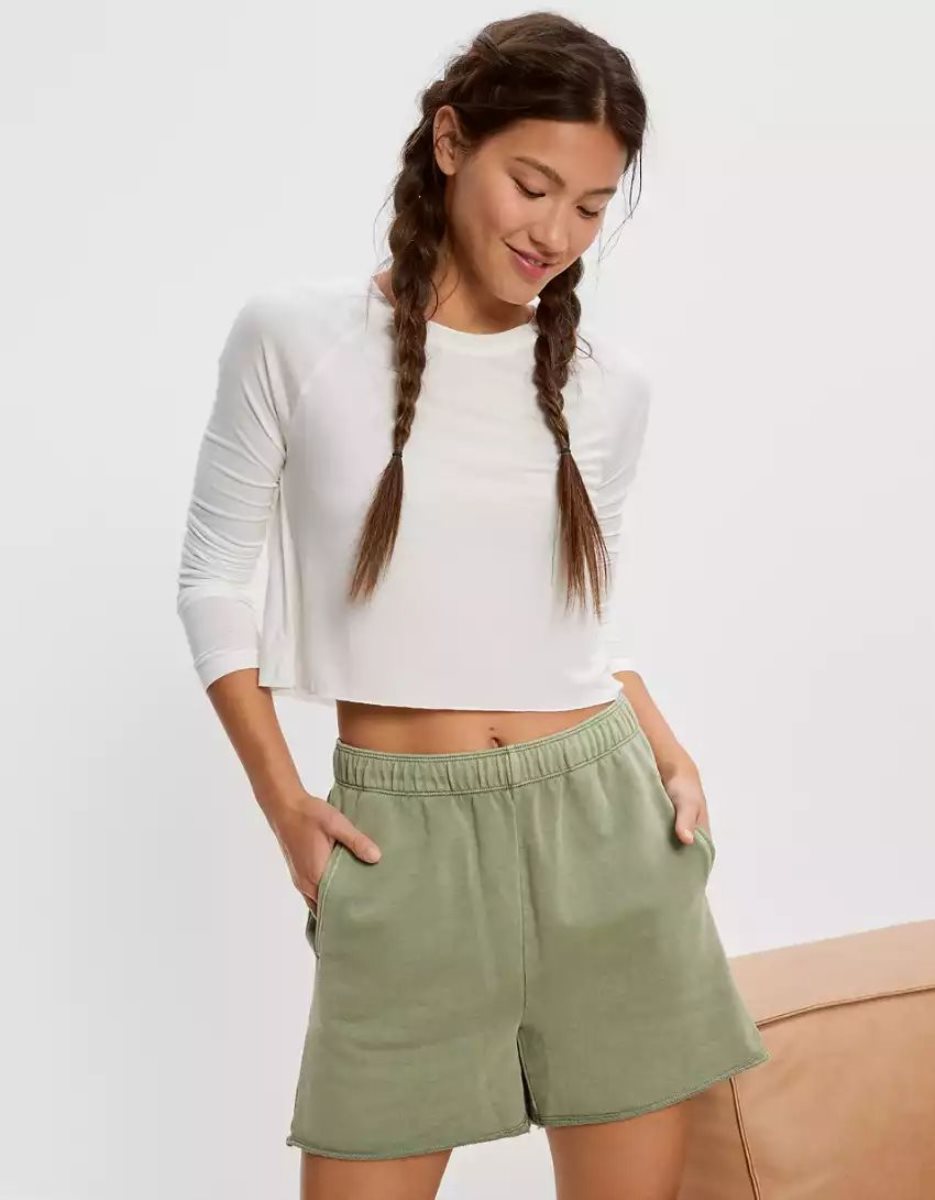 American Eagle AE Fleece Baggy GolfShorts Damen Olivgrün | ULICN6902