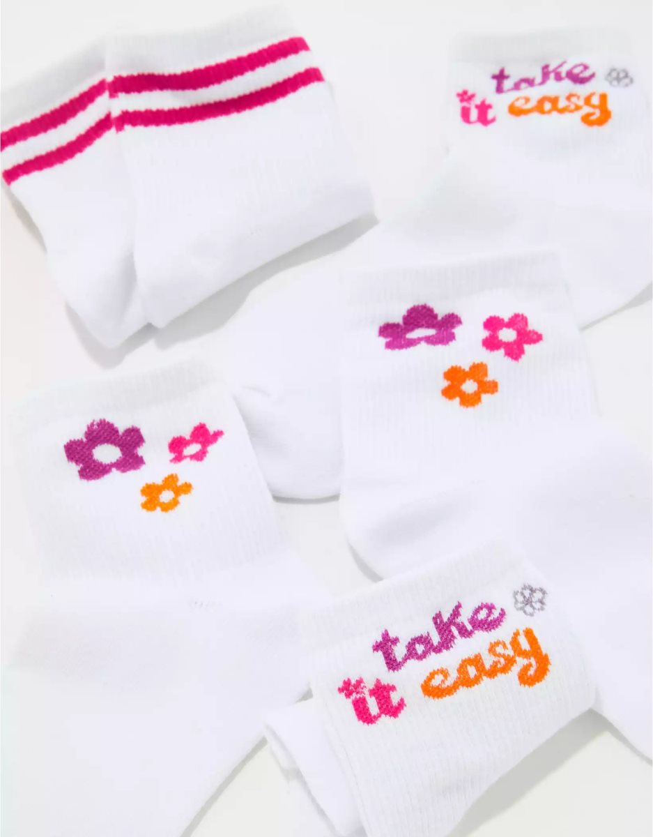 American Eagle AE Flower Power Boyfriend Sock 3-Pack Socken Damen Weiß | YSNWH9370