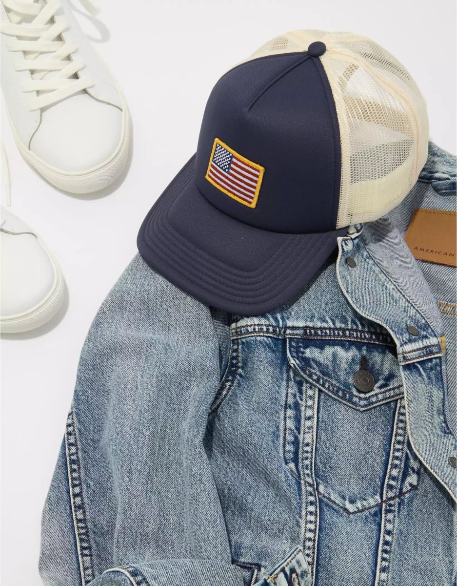 American Eagle AE Graphic Trucker Hüte Herren Indigo | QNOGK3756