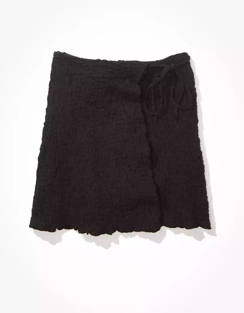 American Eagle AE High-Waisted Wrap-Front Mini GolfSkirts Damen Schwarz | QCSZM4601