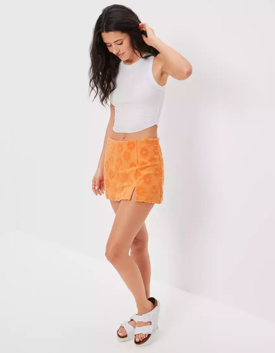 American Eagle AE It Knit Floral GolfSkirts Damen Orange | FPUSC8760