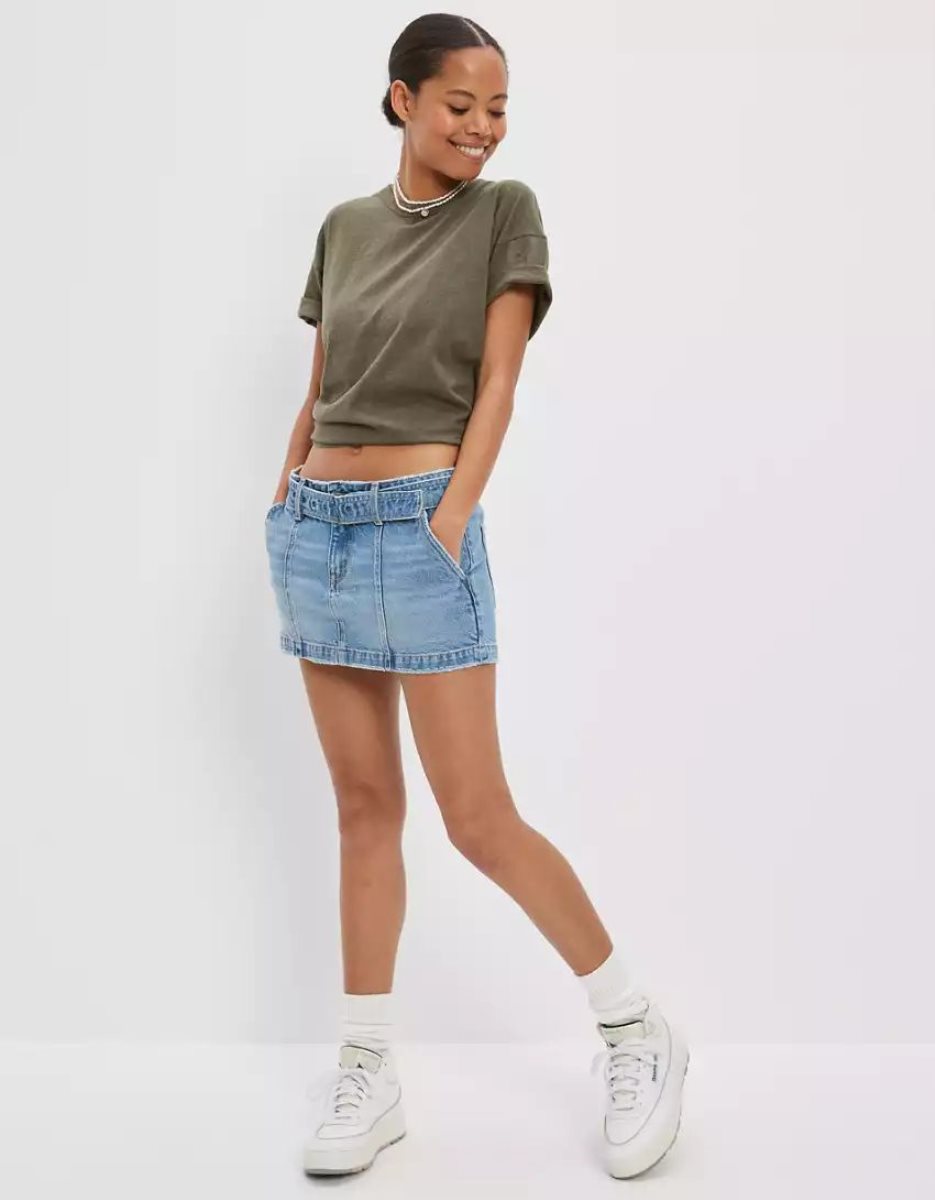 American Eagle AE Low-Rise Belted Denim Mini GolfSkirts Damen Waschen | VLWDP6495