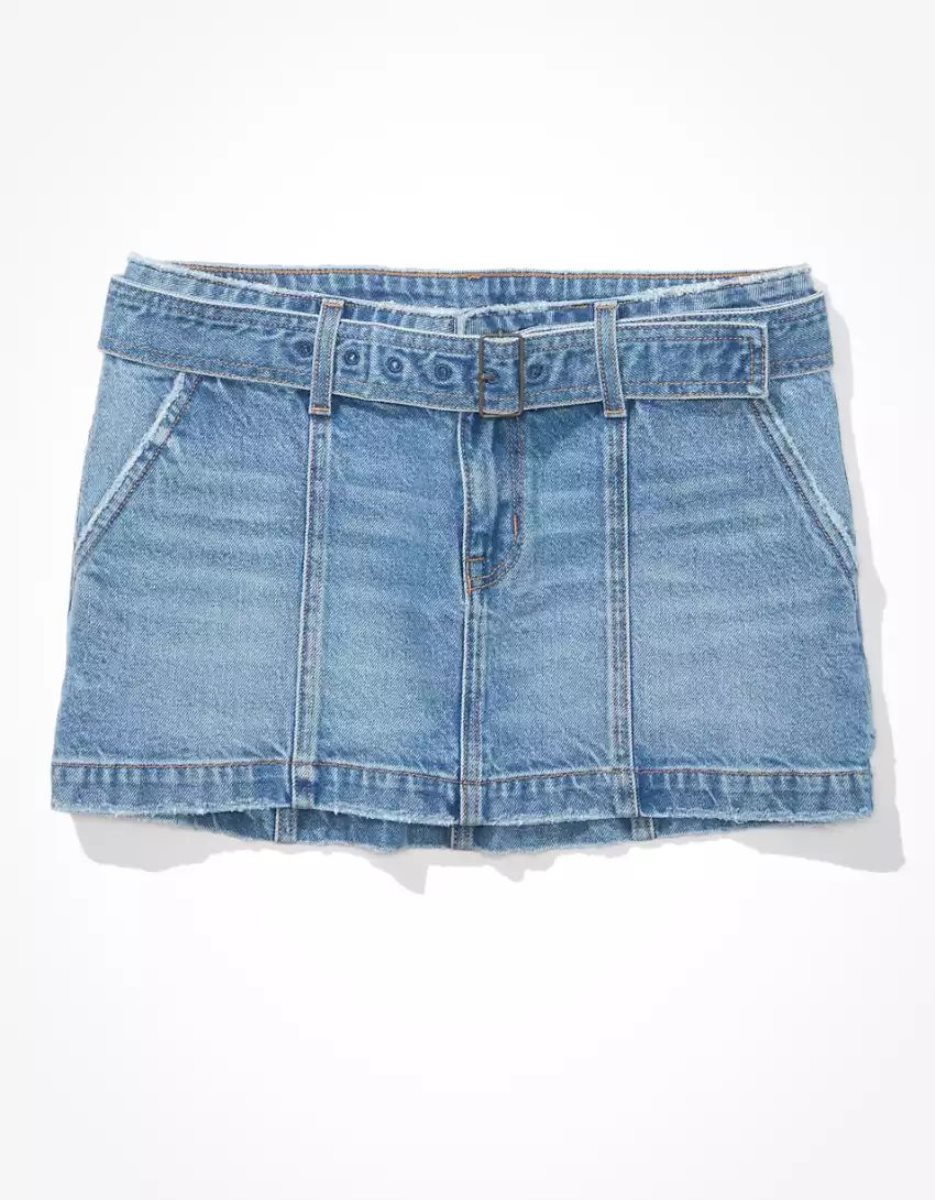 American Eagle AE Low-Rise Belted Denim Mini GolfSkirts Damen Waschen | VLWDP6495