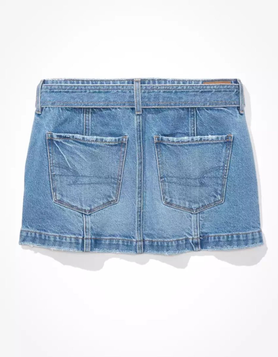 American Eagle AE Low-Rise Belted Denim Mini GolfSkirts Damen Waschen | VLWDP6495