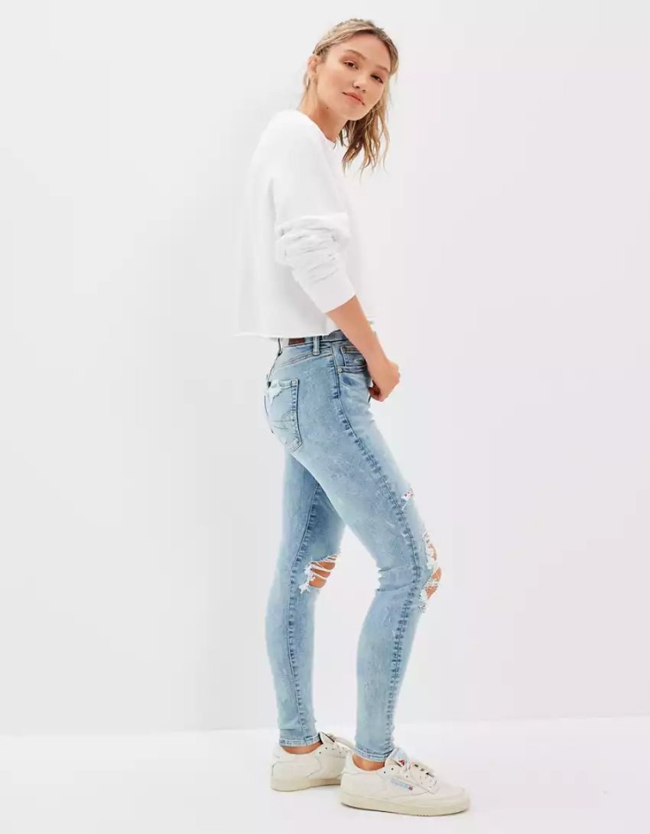 American Eagle AE Lu(x)e Ripped High-Waisted Jegging Jeans Damen Blau Weiß | MJTSZ2409