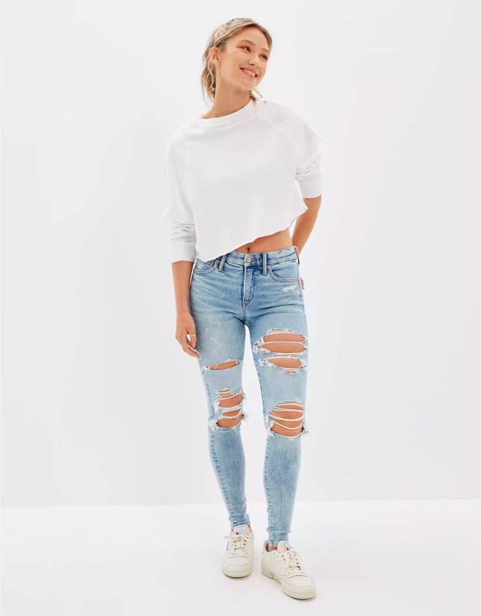 American Eagle AE Lu(x)e Ripped High-Waisted Jegging Jeans Damen Blau Weiß | MJTSZ2409