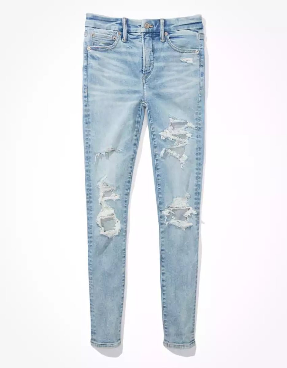 American Eagle AE Lu(x)e Ripped High-Waisted Jegging Jeans Damen Blau Weiß | MJTSZ2409