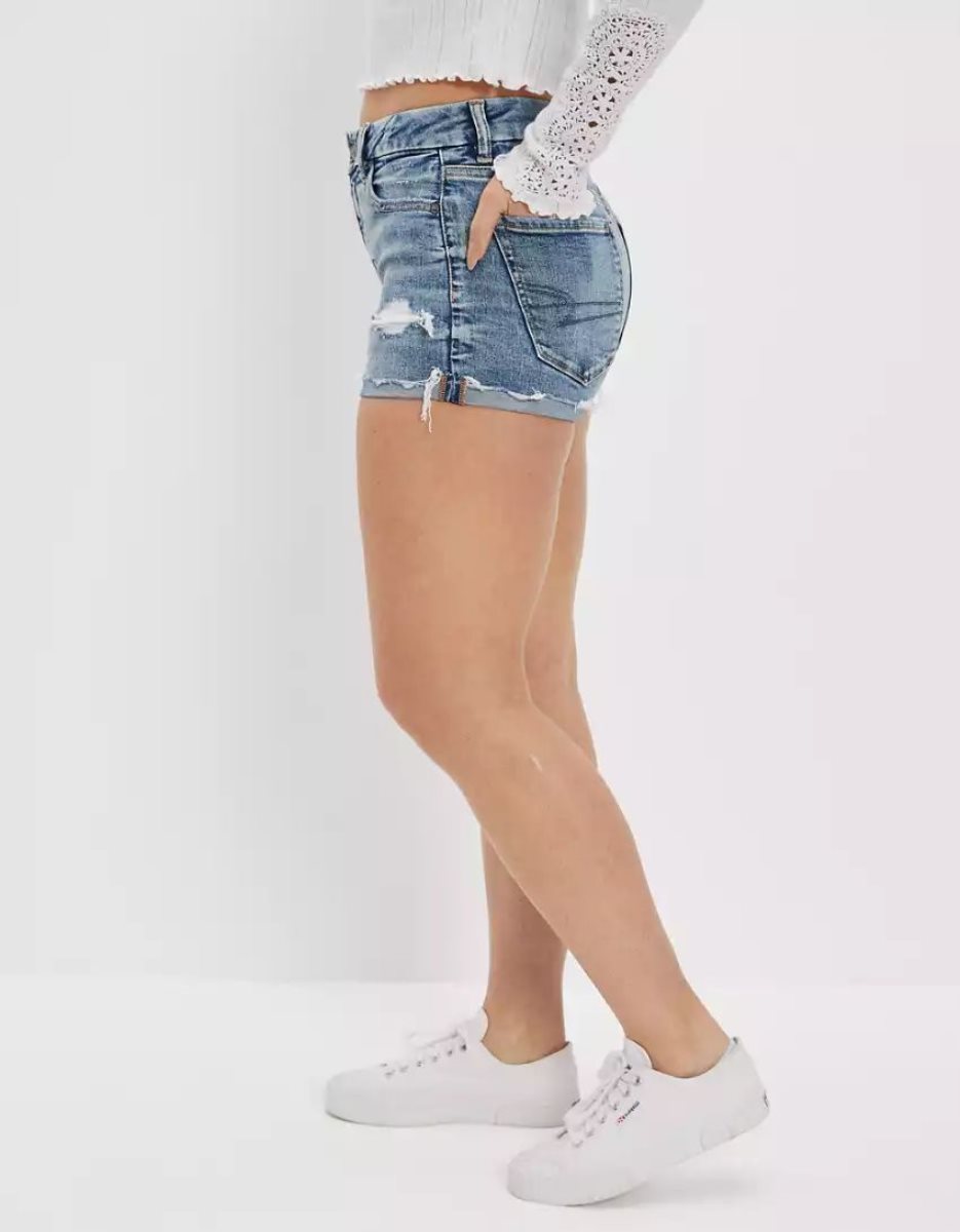 American Eagle AE Ne(x)t Level Curvy High-Waisted Denim GolfShorts Damen Hellwaschen | SZHON0193