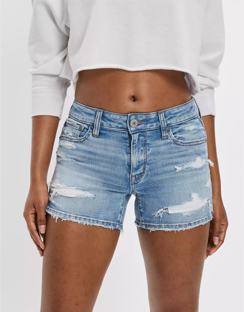 American Eagle AE Ne(x)t Level Denim Midi GolfShorts Damen Hellindigo | OETJG5784