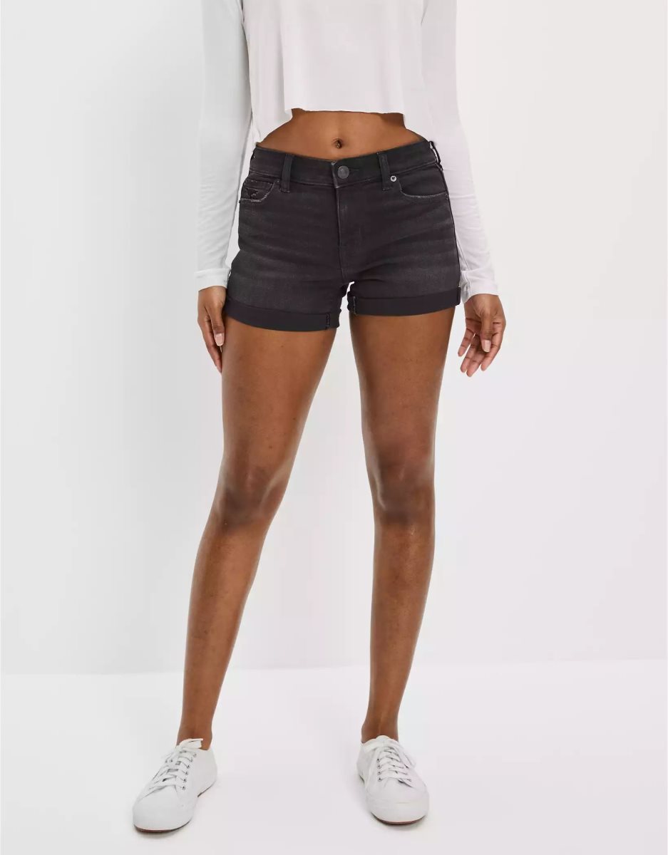 American Eagle AE Ne(x)t Level Denim Midi GolfShorts Damen Schwarz | YWNTO9871