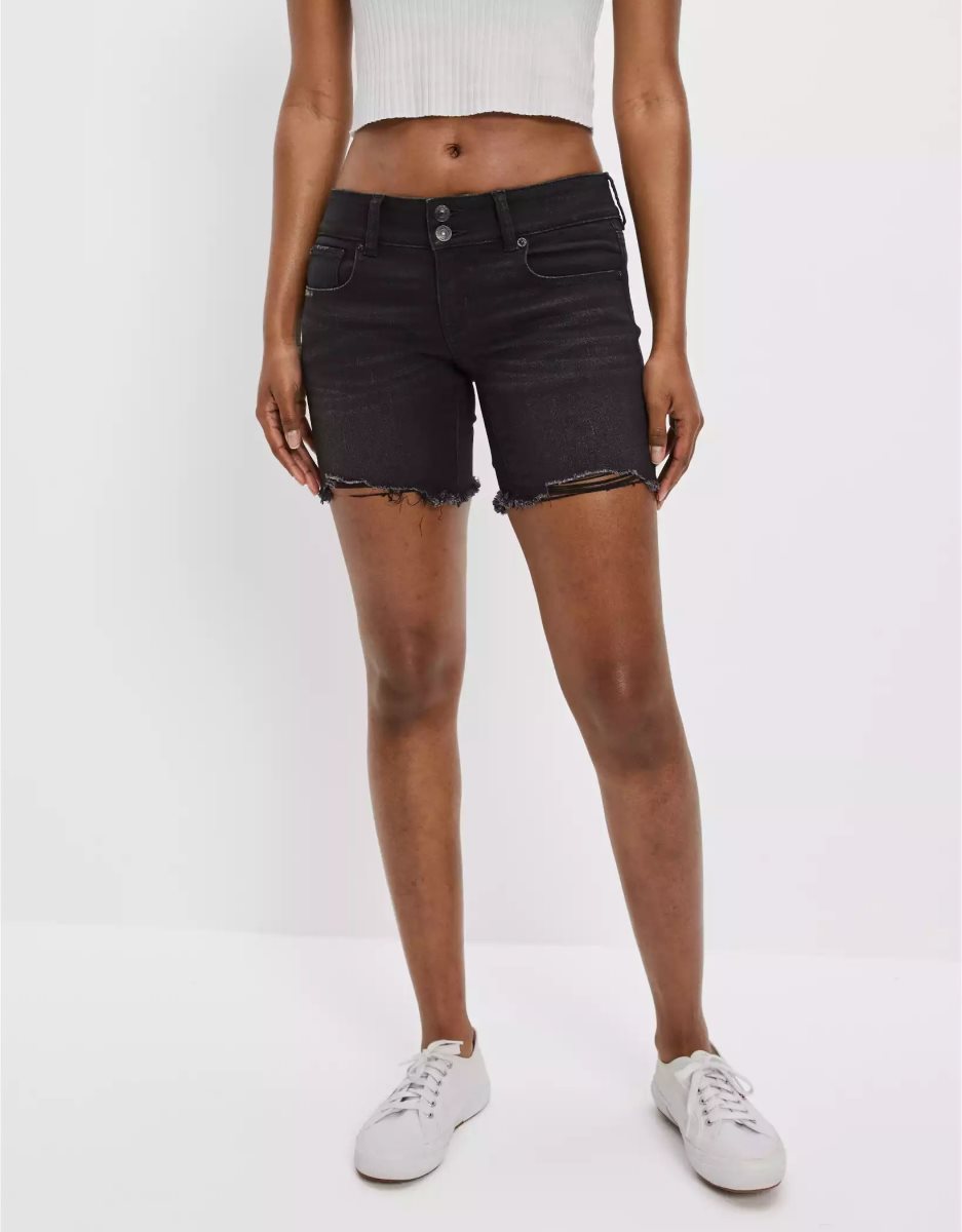 American Eagle AE Ne(x)t Level Denim Super Low-Rise Schlank Bermuda GolfShorts Damen Schwarz | FUVXC5791