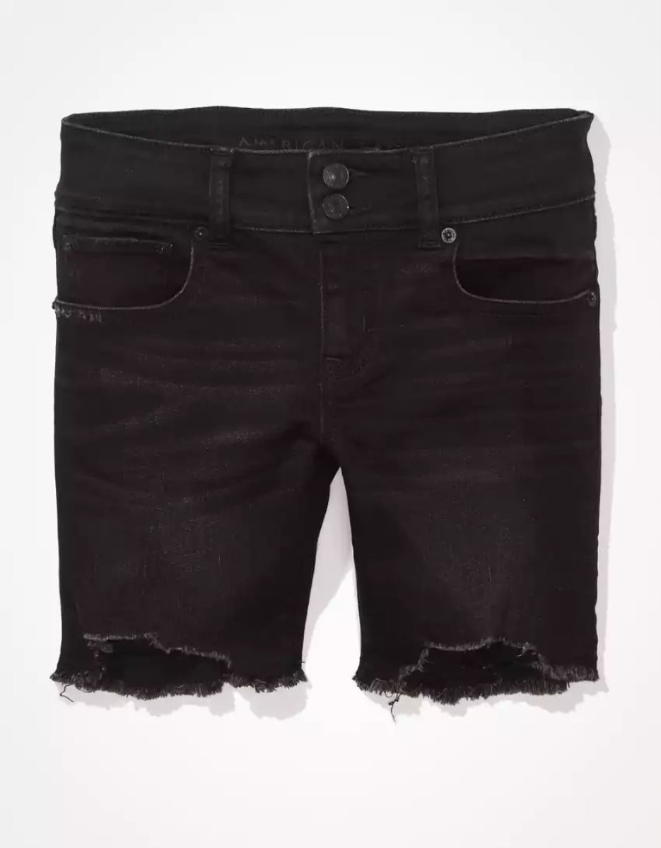 American Eagle AE Ne(x)t Level Denim Super Low-Rise Schlank Bermuda GolfShorts Damen Schwarz | FUVXC5791