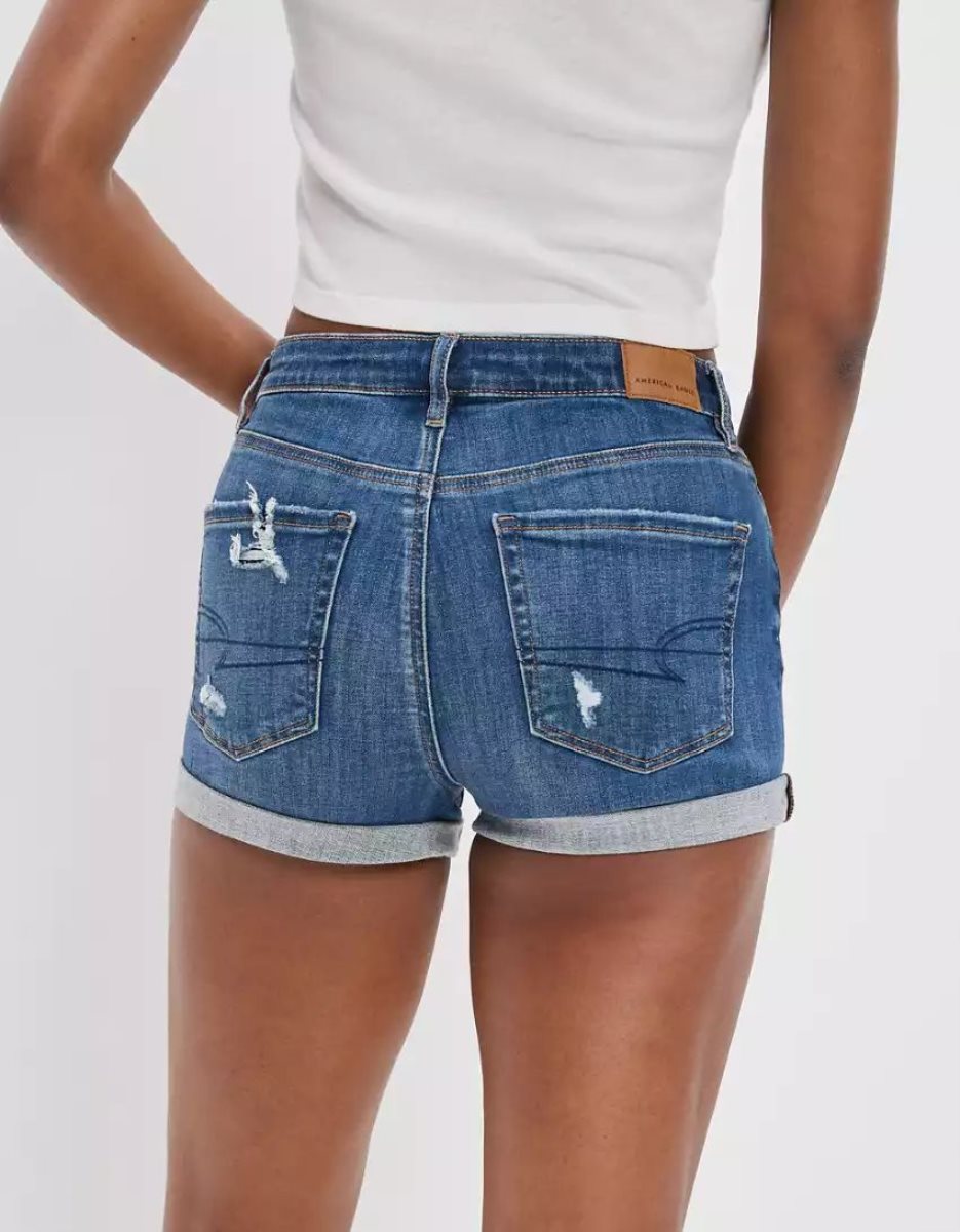 American Eagle AE Ne(x)t Level High V-Rise Denim GolfShorts Damen Hellindigo | AOFBN5632