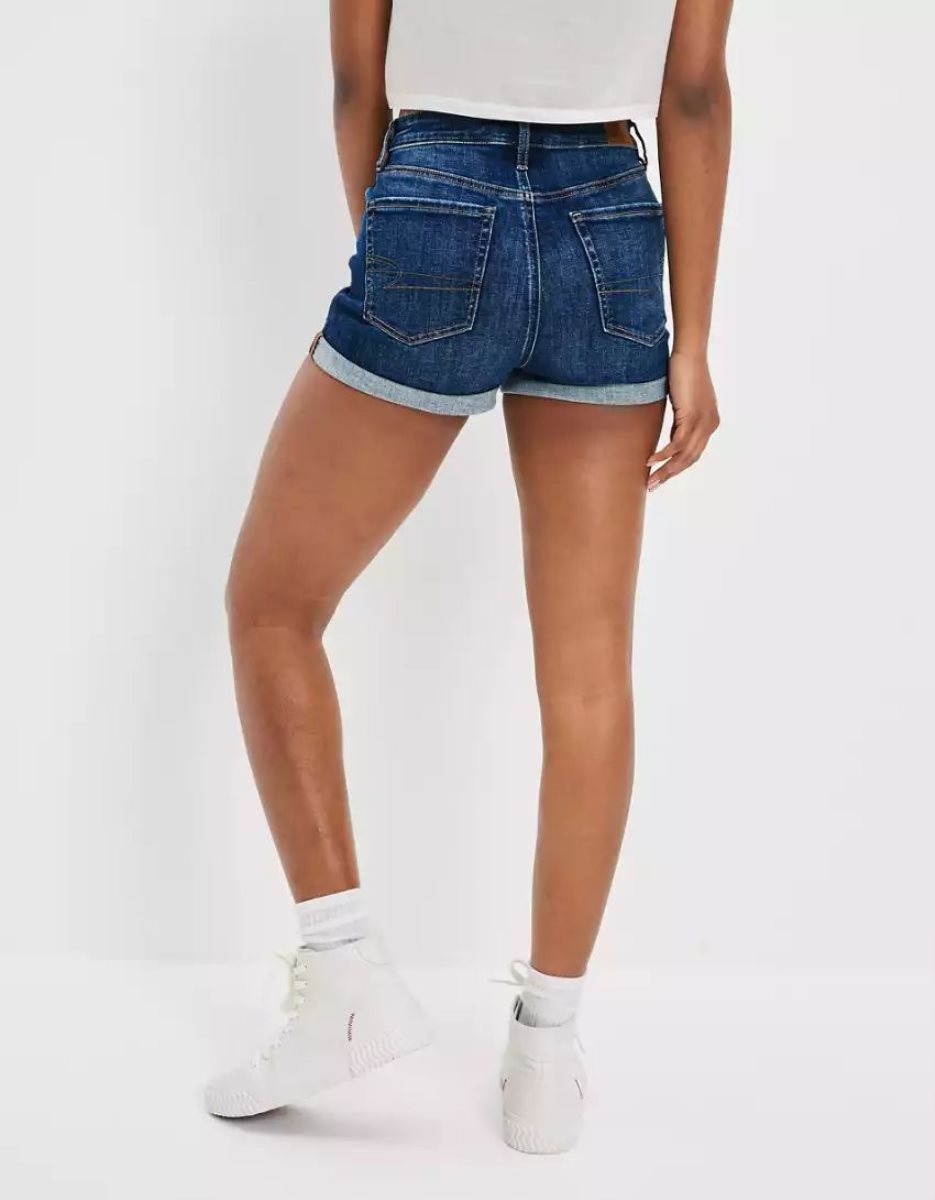 American Eagle AE Ne(x)t Level High V-Rise Denim GolfShorts Damen Indigo Tiefesgrau | VTQYP4105