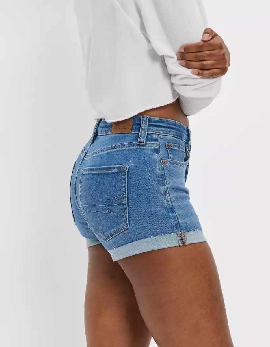 American Eagle AE Ne(x)t Level High-Waisted Denim GolfShorts Damen Hellwaschen | AGJWH0198