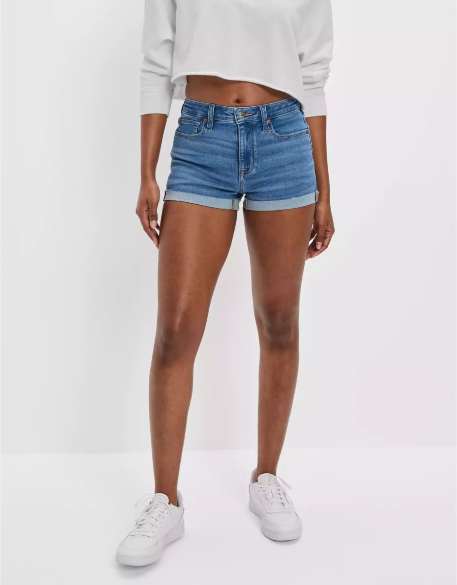 American Eagle AE Ne(x)t Level High-Waisted Denim GolfShorts Damen Hellwaschen | AGJWH0198