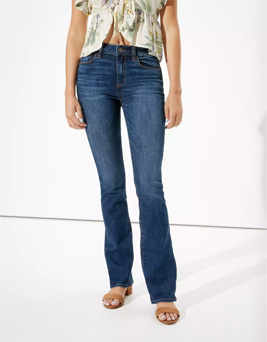 American Eagle AE Ne(x)t Level High-Waisted Schlank Kick Jeans Damen Tiefesblau | CBPRG6457