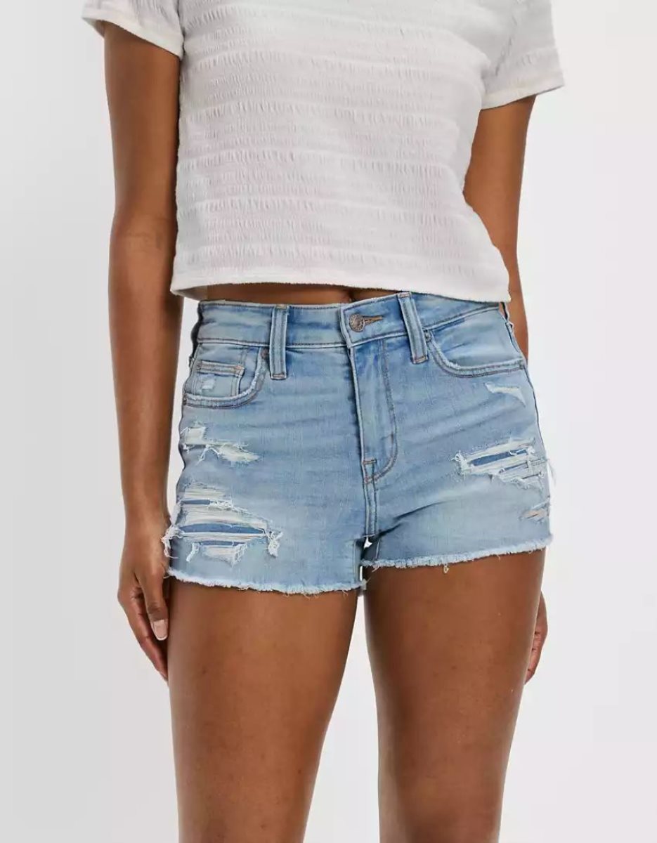 American Eagle AE Ne(x)t Level High-Waisted Denim GolfShorts Damen Hellindigo | XBOLN8107