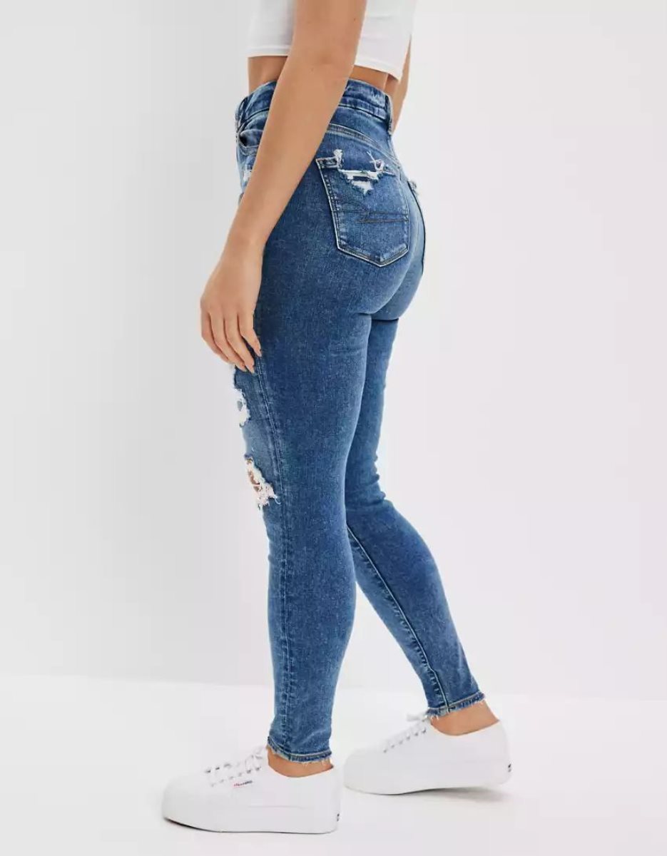 American Eagle AE Ne(x)t Level Patched Curvy High-Waisted Jegging Jeans Damen Blau | ALHYD2670