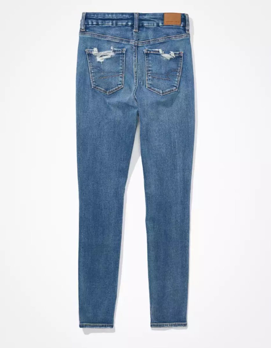 American Eagle AE Ne(x)t Level Patched Curvy High-Waisted Jegging Jeans Damen Blau | ALHYD2670