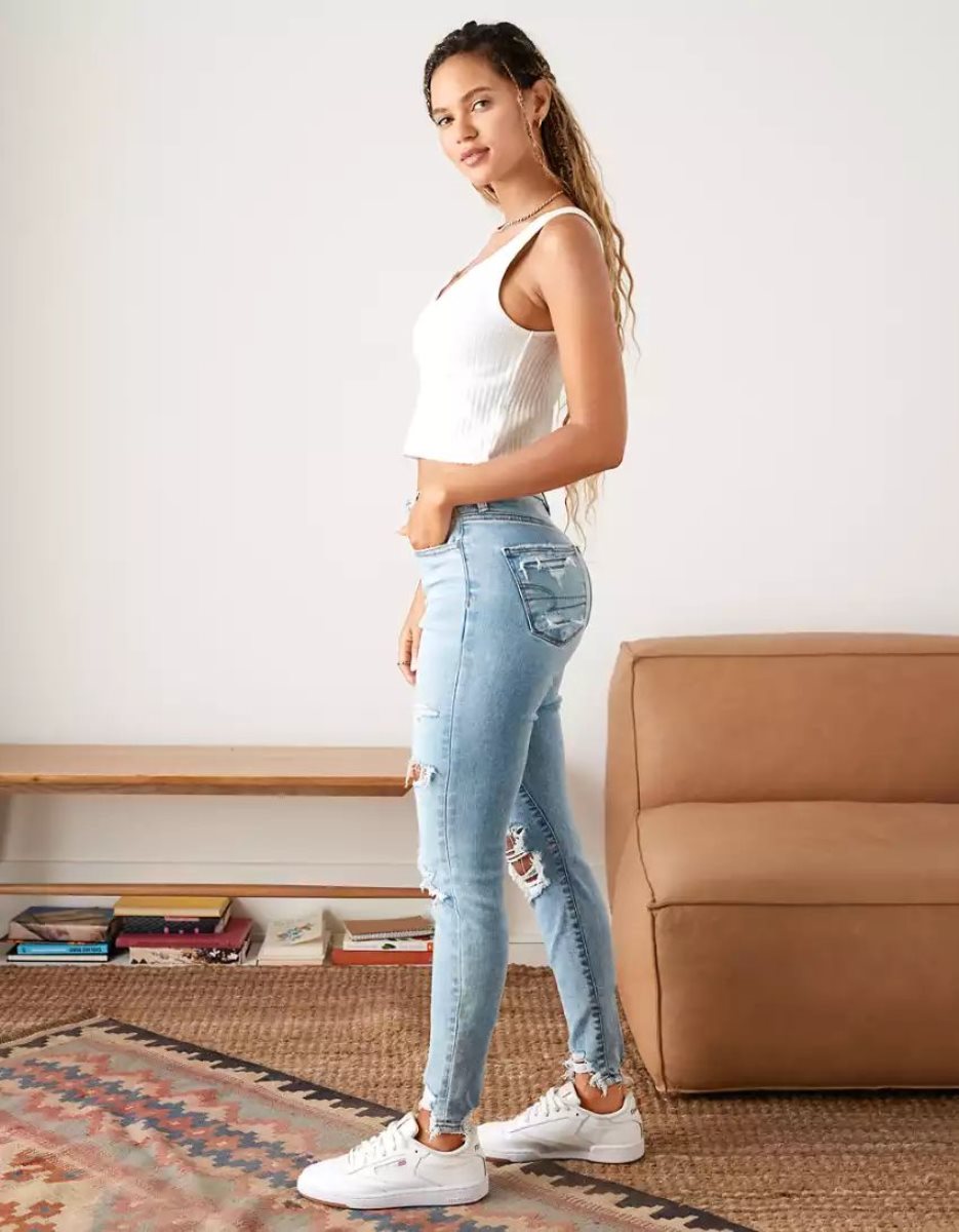 American Eagle AE Ne(x)t Level Ripped Curvy High-Waisted Jegging Jeans Damen Hellwaschen | PZGKF5316