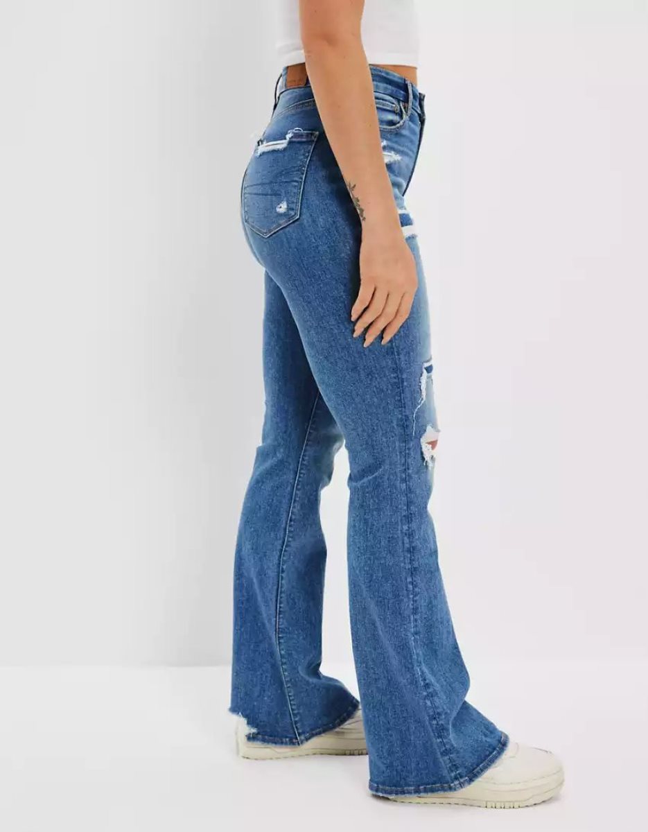 American Eagle AE Ne(x)t Level Ripped Curvy Super High-Waisted Flare Jeans Damen Mehrfarbig | YXTNS0519